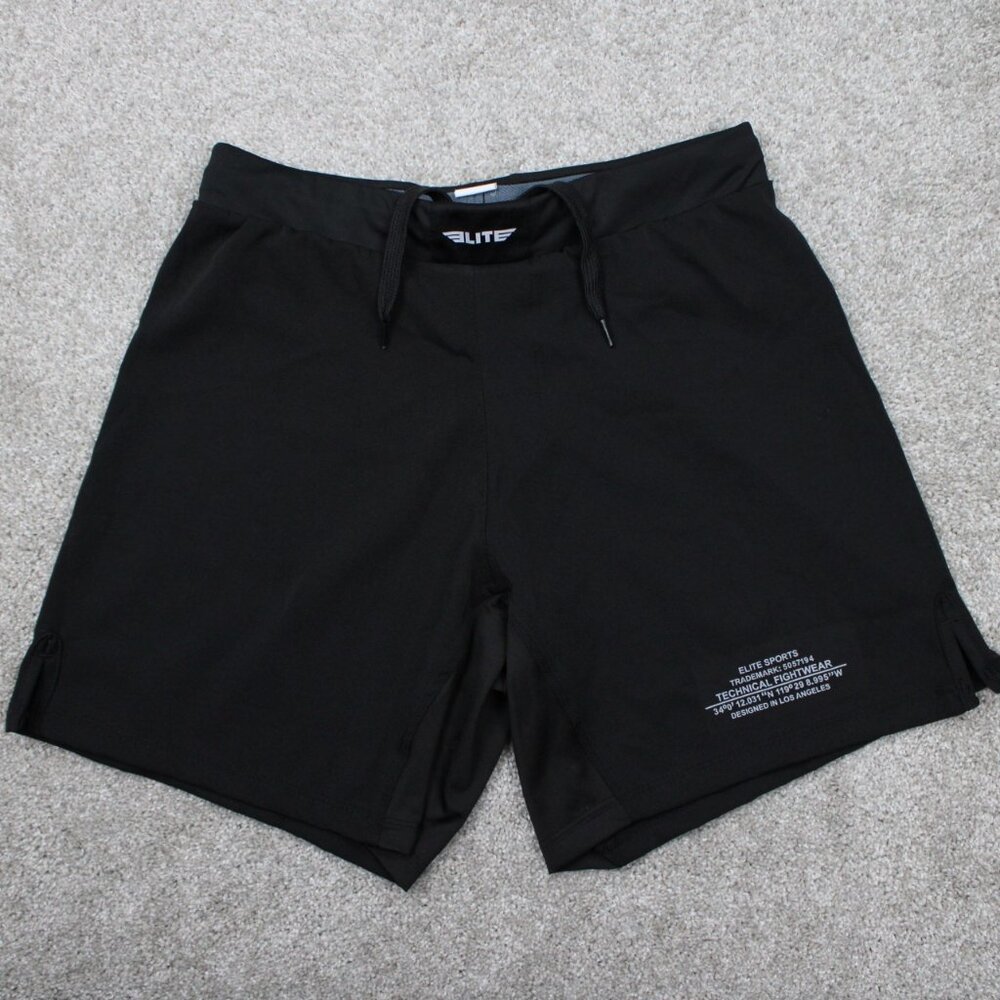 MMA Elite Black Jack  Shorts Mens Medium Black Polyester Drawstring w/ 9" inseam